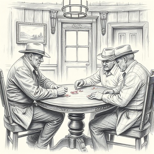 Three men playing cards around the table